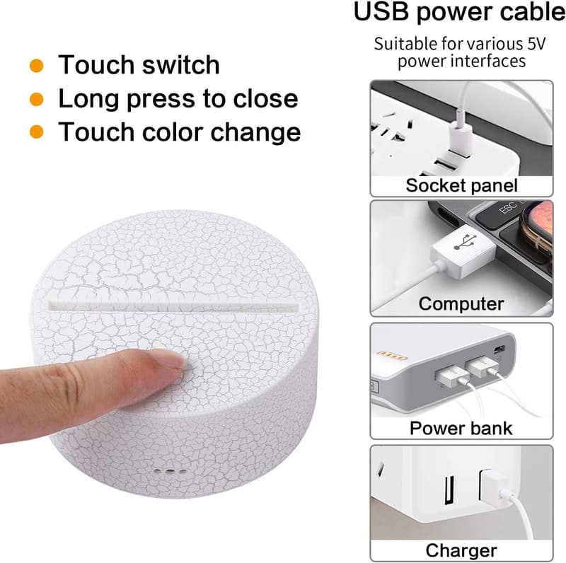 3D Illusion Night Light - 7-Color Touch USB Table Lamp