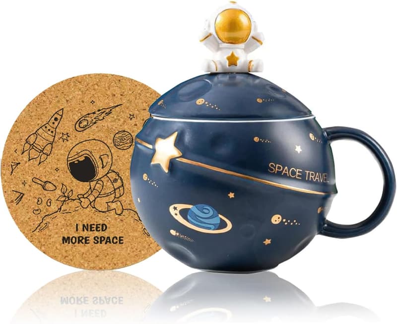 Kawaii Astronaut Mug with Lid & Spoon - Cute Ceramic Gift