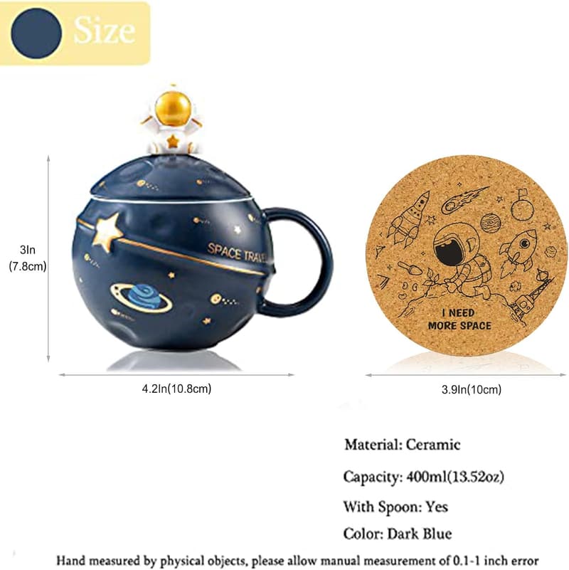 Kawaii Astronaut Mug with Lid & Spoon - Cute Ceramic Gift