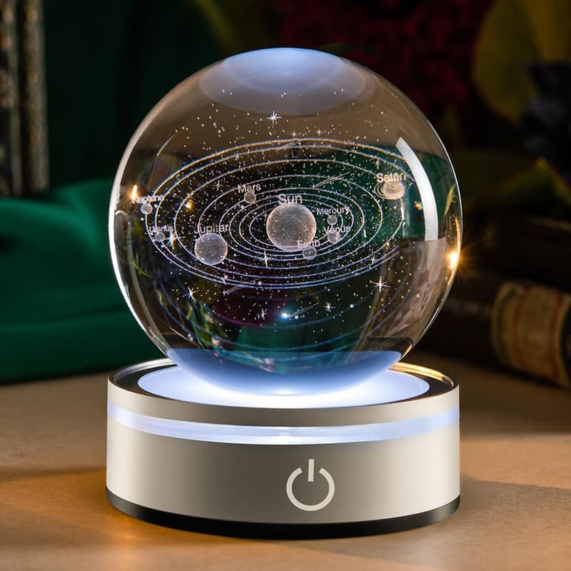 3D Solar System Crystal Ball Model - Space Night Light Gift