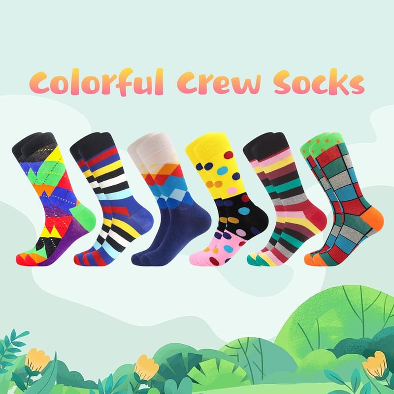 Colorful Crew Dress Socks for Men (Size 9-12)