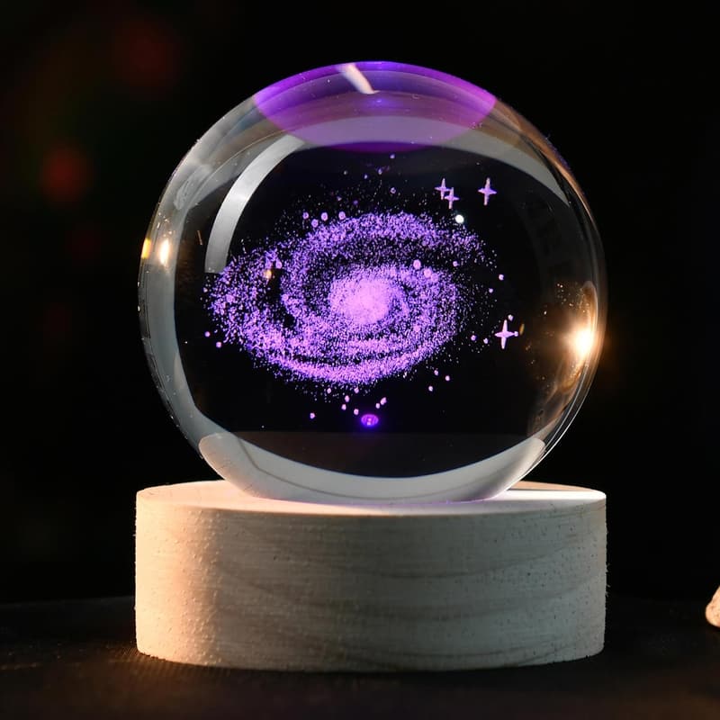 Galaxy Crystal Ball with Colorful Base - Gift for Astronomy Lovers