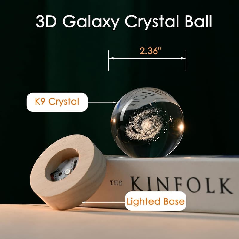 Galaxy Crystal Ball with Colorful Base - Gift for Astronomy Lovers
