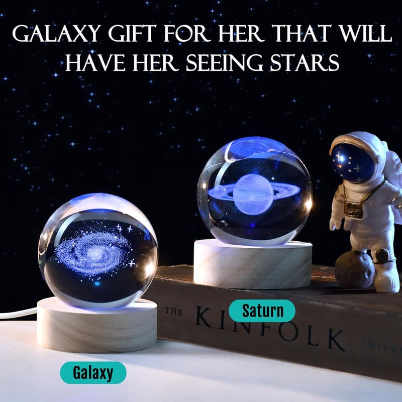 Galaxy Crystal Ball with Colorful Base - Gift for Astronomy Lovers