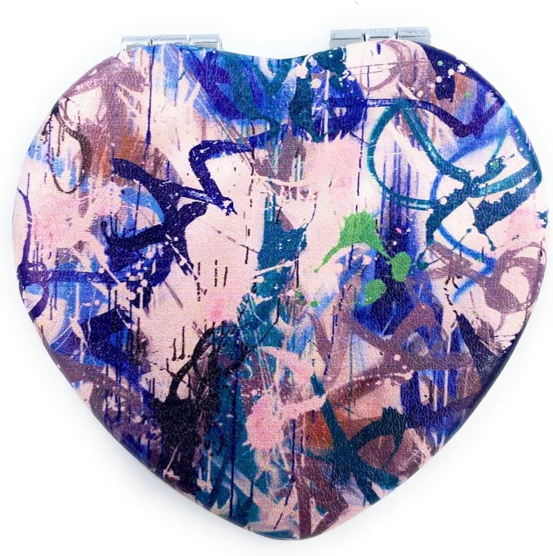 Compact Blue Heart Pocket Mirror - Unique Gift for Her