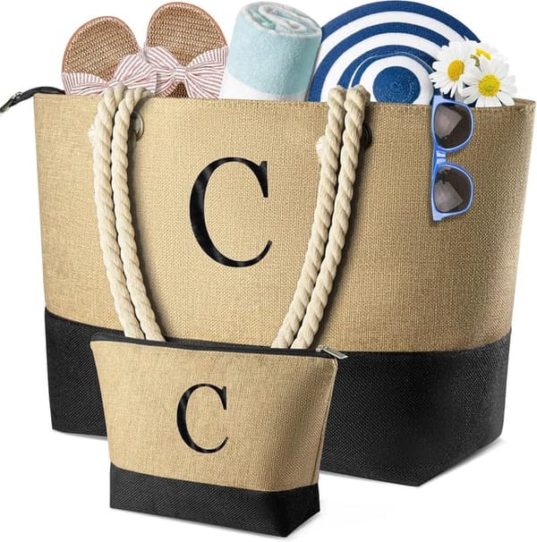 Christmas Beach Bag Set with Makeup Bag for Women