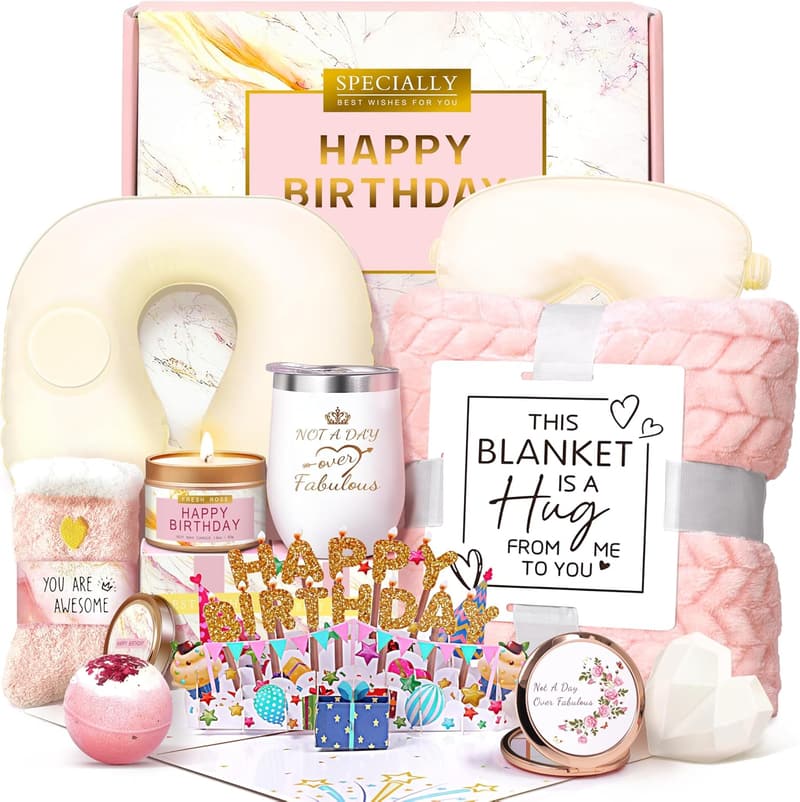 Unique Spa Birthday Gift Basket for Women with Blanket