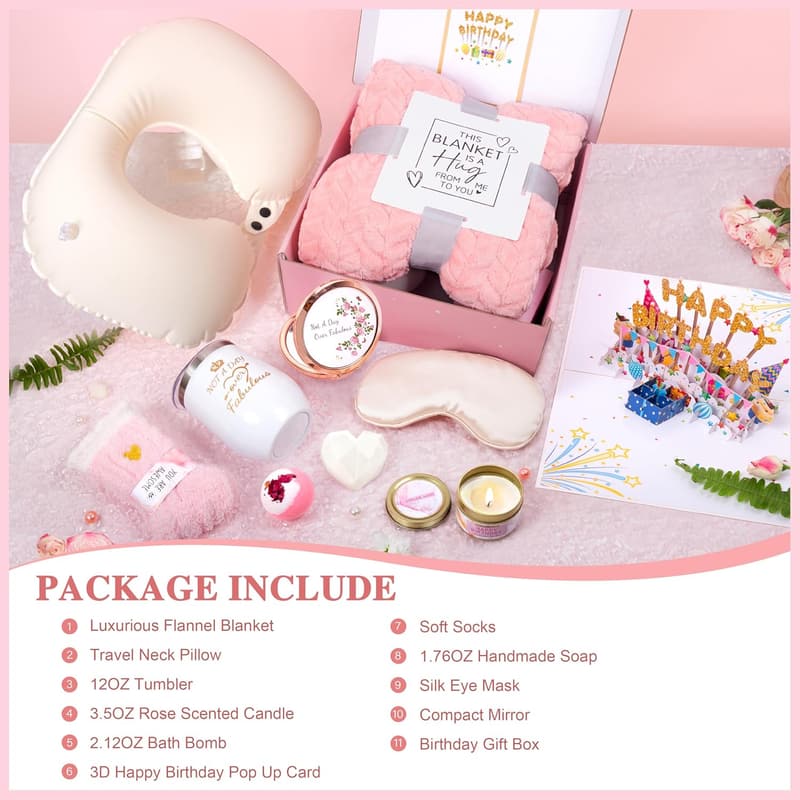 Unique Spa Birthday Gift Basket for Women with Blanket