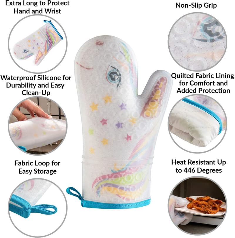 Funny Unicorn Silicone Oven Mitt - Heat Resistant Kitchen Glove