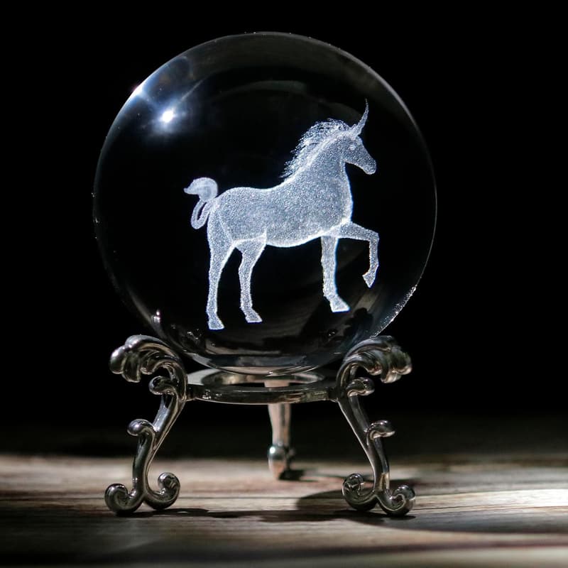 3D Unicorn Crystal Ball with Stand - Laser-Engraved Paperweight