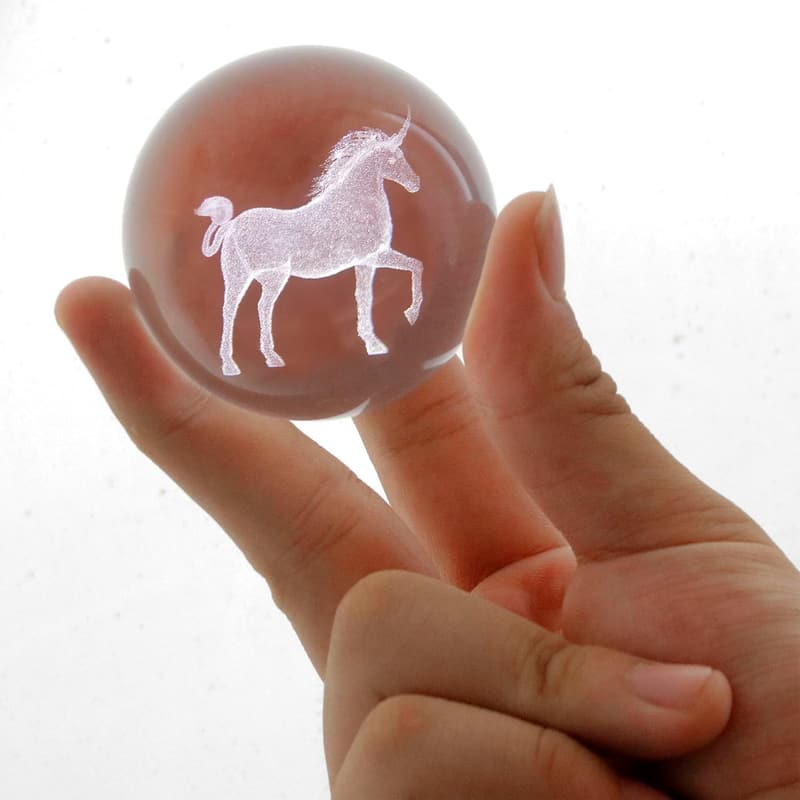 3D Unicorn Crystal Ball with Stand - Laser-Engraved Paperweight