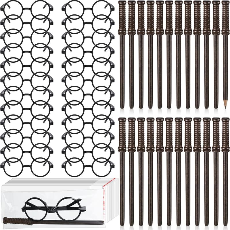 Wizard Halloween Party Favors: 24 Wand Pencils & Glasses Set