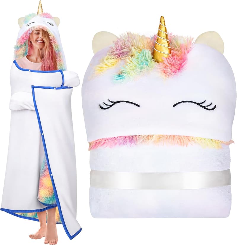 Unicorn Hoodie Throw Blanket - Soft Plush Fleece for Adults & Kids