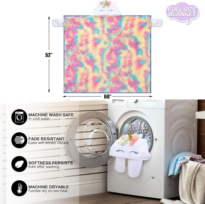 Unicorn Hoodie Throw Blanket - Soft Plush Fleece for Adults & Kids
