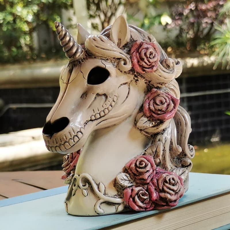 Halloween Gothic Unicorn Skull Piggy Bank - Sugar Skull Decor