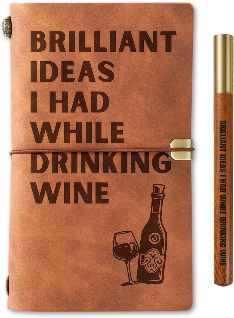 Wine Lovers Leather Journal Notebook with Pen, 7x5 Inches