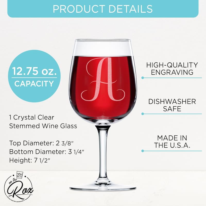 Personalized Monogrammed Wine Glass for Women - 12.75 oz