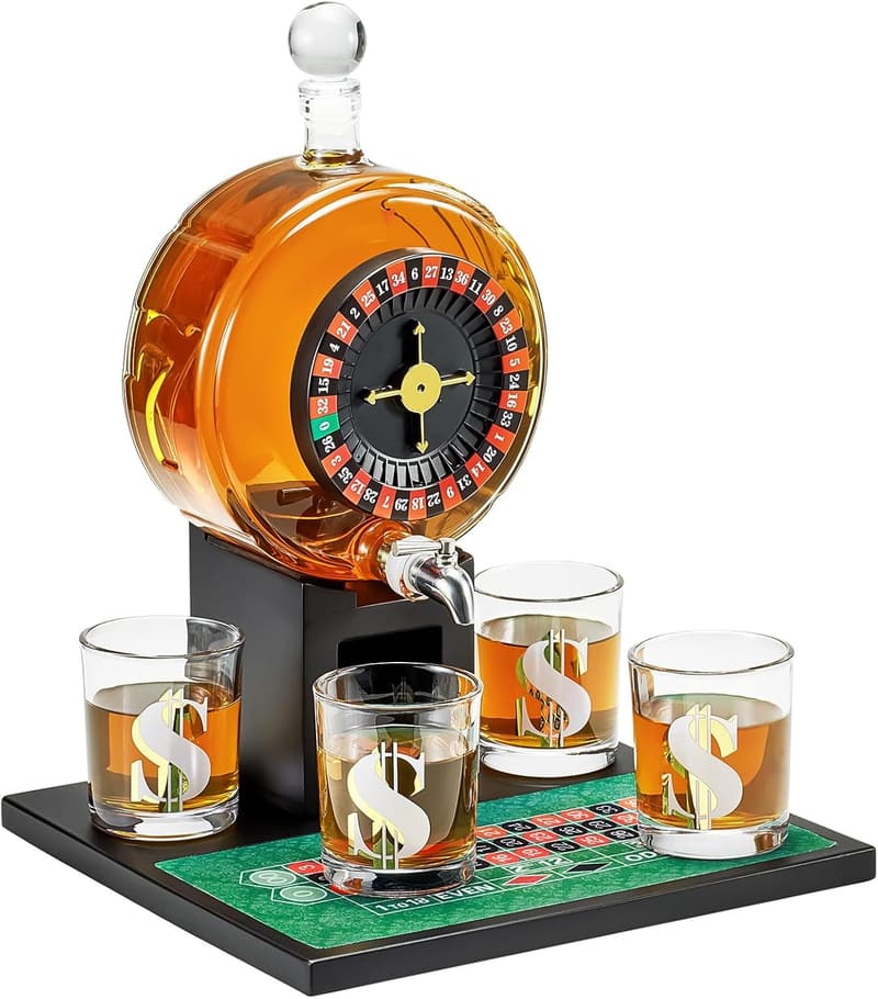Casino-Style Whiskey Decanter Set with 4 Glasses for Men