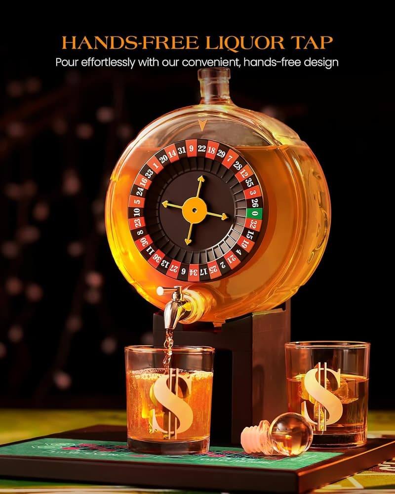Casino-Style Whiskey Decanter Set with 4 Glasses for Men