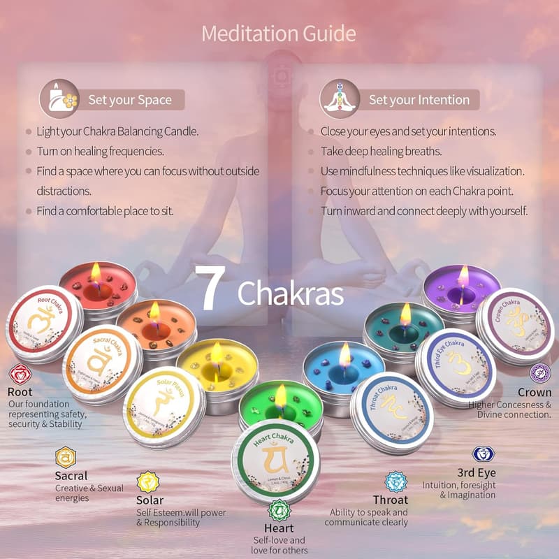 Meditation Chakra Candles Set of 7 for Women - Spiritual Healing