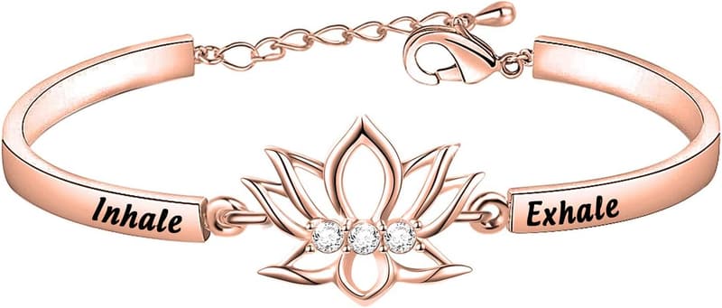 Yoga Bracelet - Inhale Exhale Lotus Flower Jewelry Gift