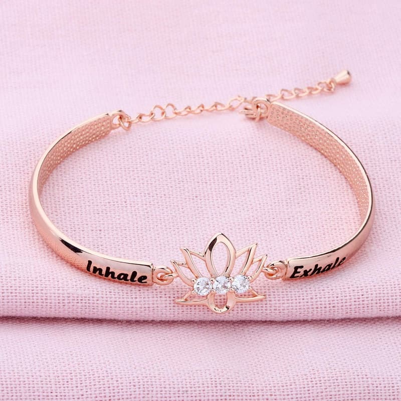 Yoga Bracelet - Inhale Exhale Lotus Flower Jewelry Gift