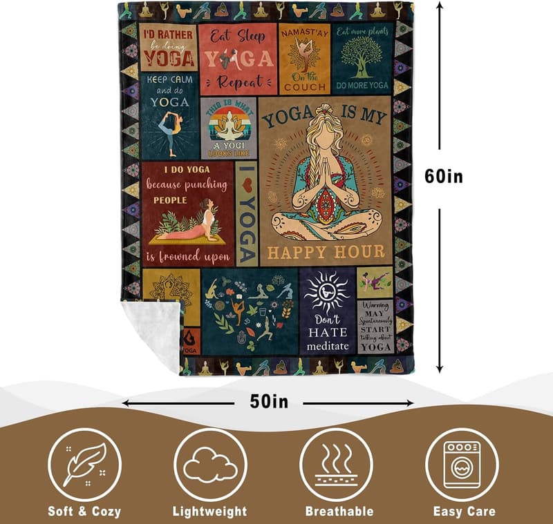 Yoga Blanket Gift for Women, Funny Zen Meditation Throw 60