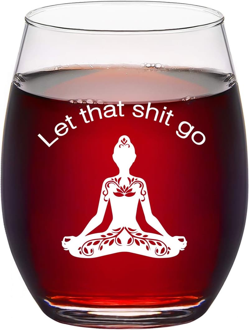 Funny Yoga Gift Stemless Wine Glass for Women, 15 oz