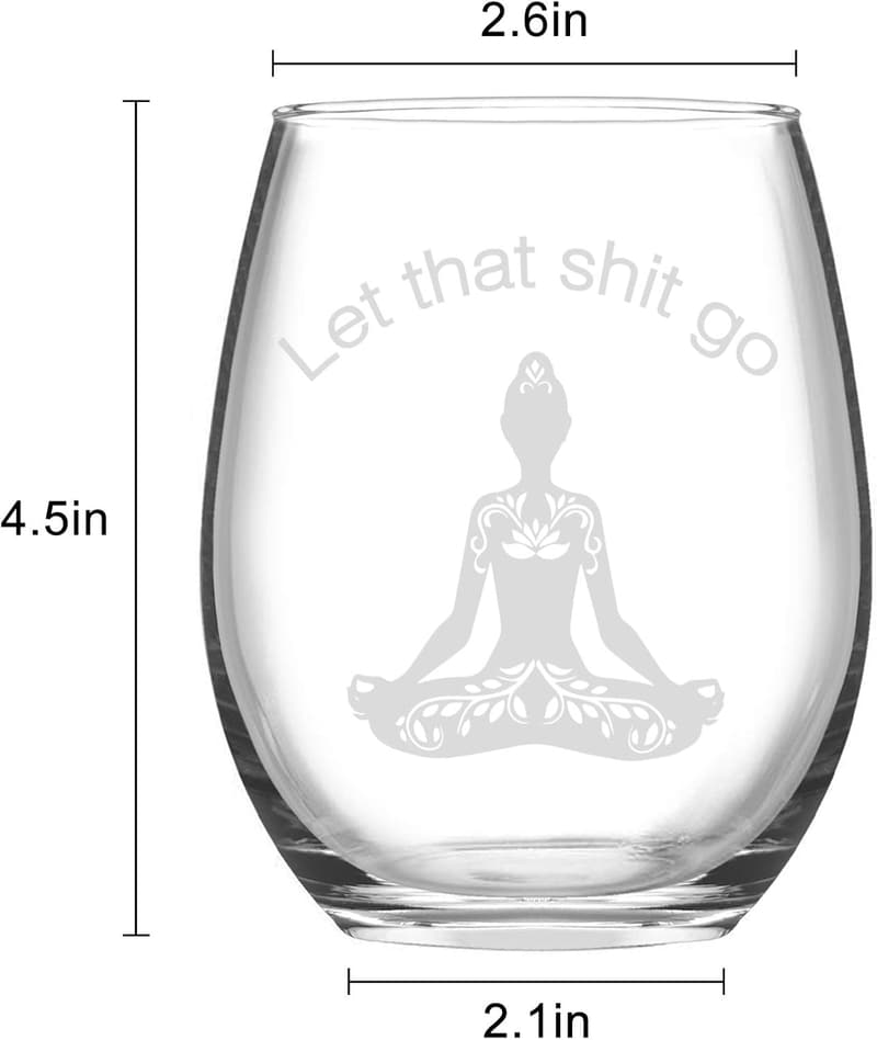 Funny Yoga Gift Stemless Wine Glass for Women, 15 oz