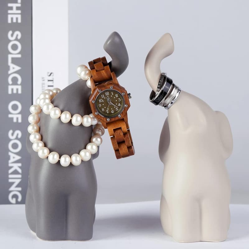 Couples' Elephant Ring Holder Statue Set - 家居裝飾