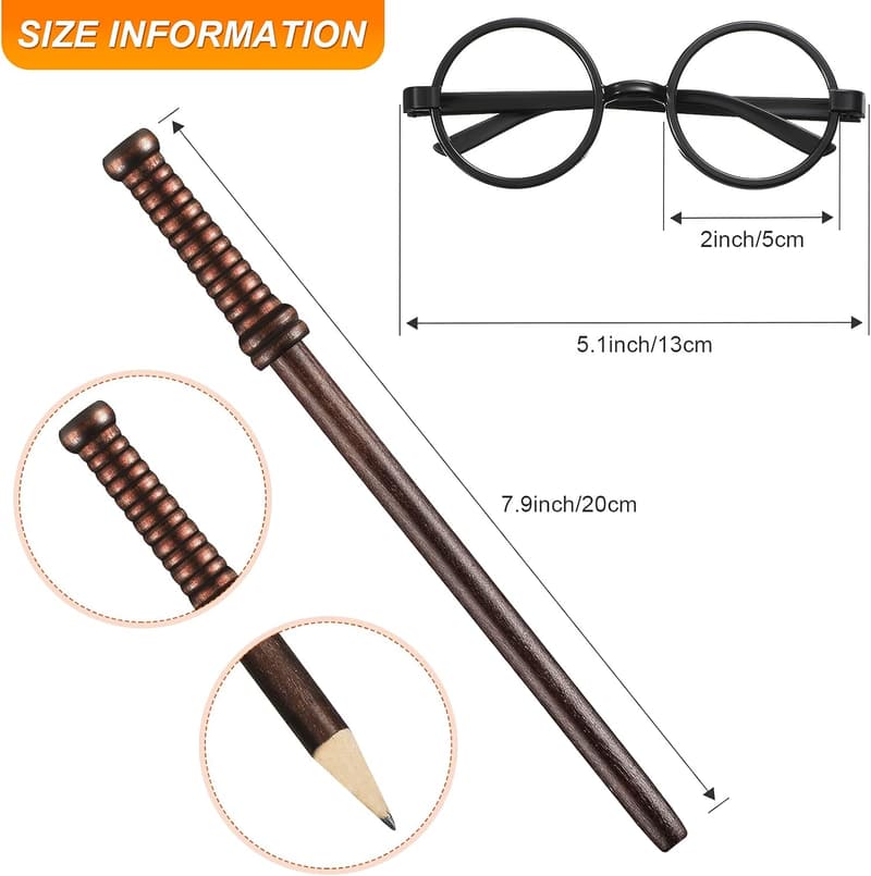 Wizard Party Favors Set: 10 Round Frame Glasses & Wand Pencils
