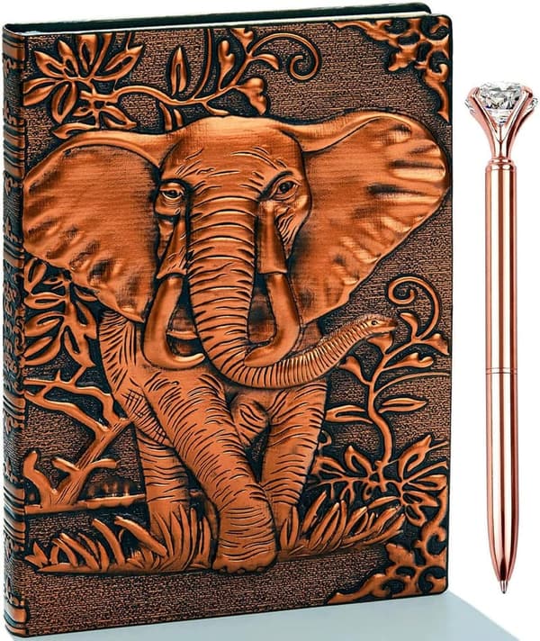 Vintage Leather Elephant Journal with Pen Set - Handmade Travel Diary