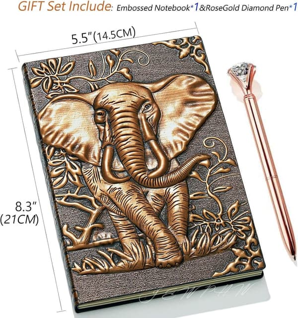 Vintage Leather Elephant Journal with Pen Set - Handmade Travel Diary