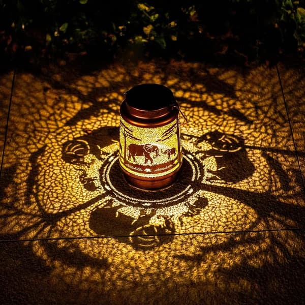 Outdoor Metal Elephant Solar Lanterns - Waterproof LED Garden Lights