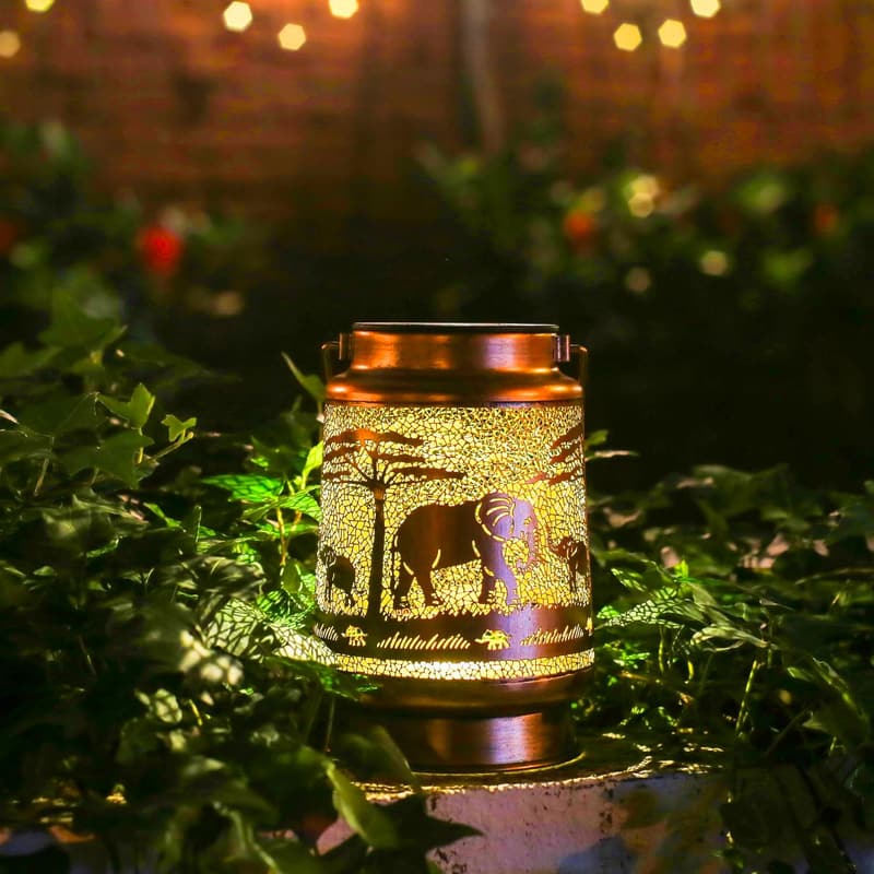 Outdoor Metal Elephant Solar Lanterns - Waterproof LED Garden Lights