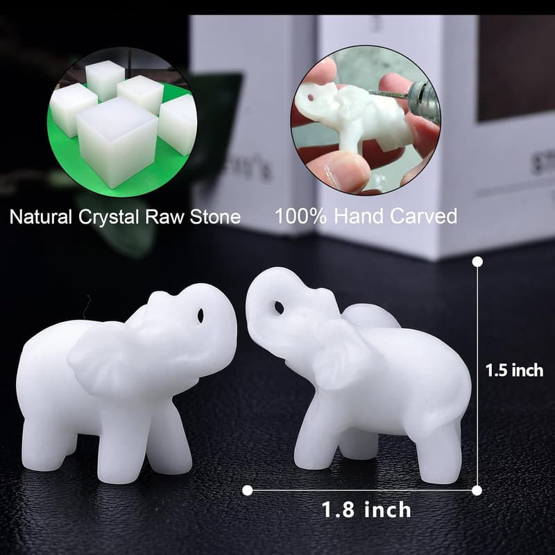 White Jade Elephant Figurine - Healing Crystal Decor