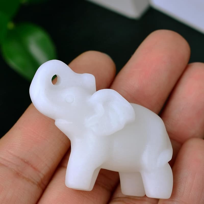 White Jade Elephant Figurine - Healing Crystal Decor