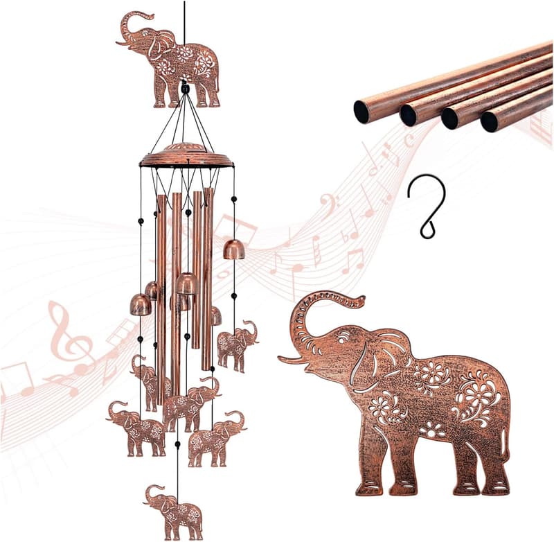 Elephant Wind Chimes - Metal Outdoor Decor for Birthdays
