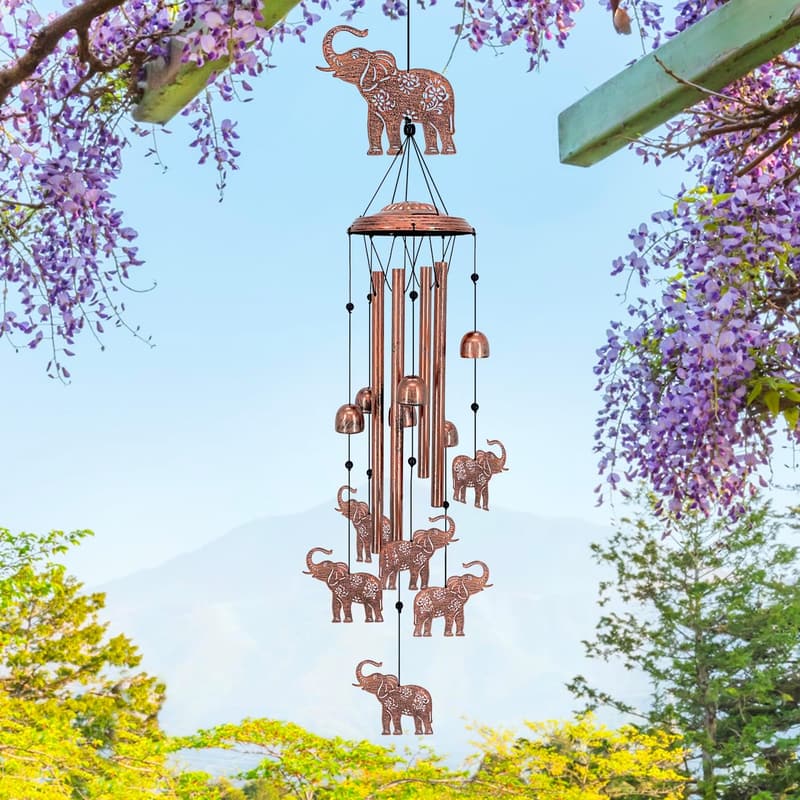 Elephant Wind Chimes - Metal Outdoor Decor for Birthdays