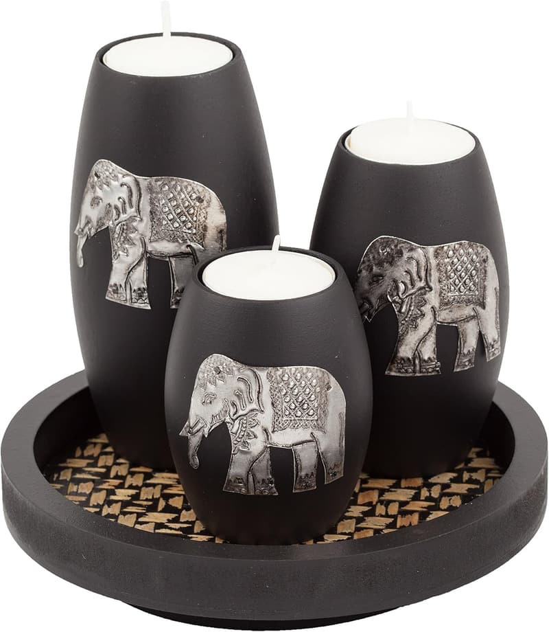 Mother's Day Handmade Wood Elephant Tealight Candle Holder Set
