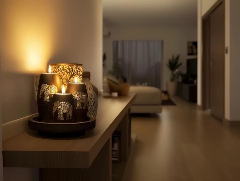 Mother's Day Handmade Wood Elephant Tealight Candle Holder Set