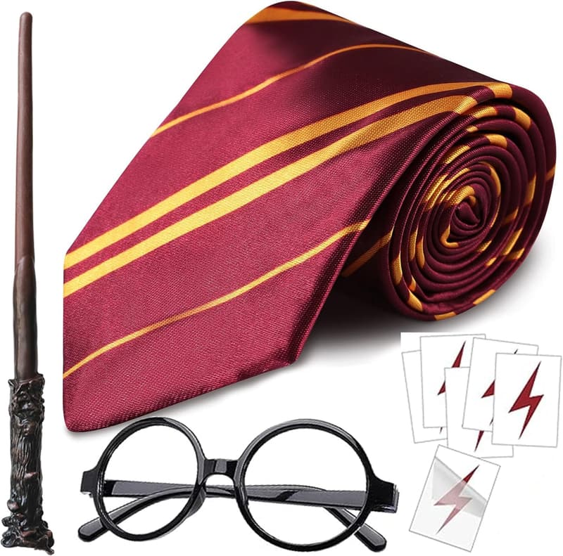 Wizard Costume Accessories Set with Wand, Tie, and Glasses