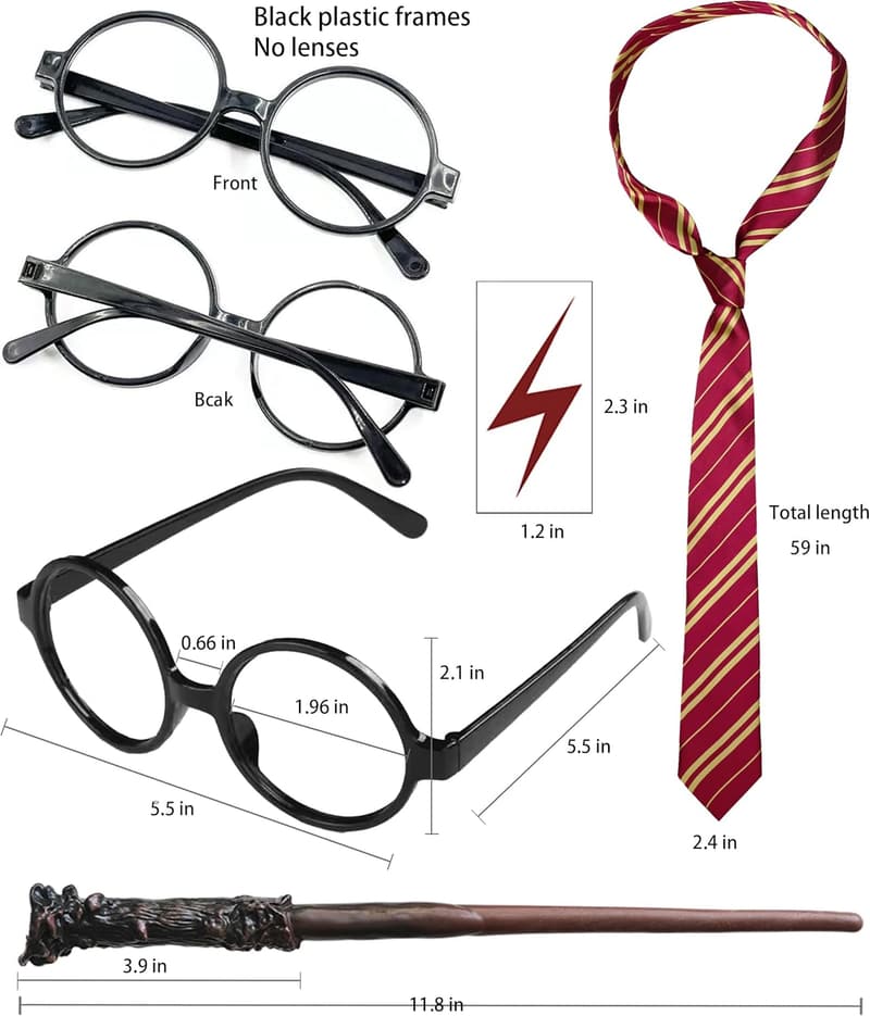 Wizard Costume Accessories Set with Wand, Tie, and Glasses