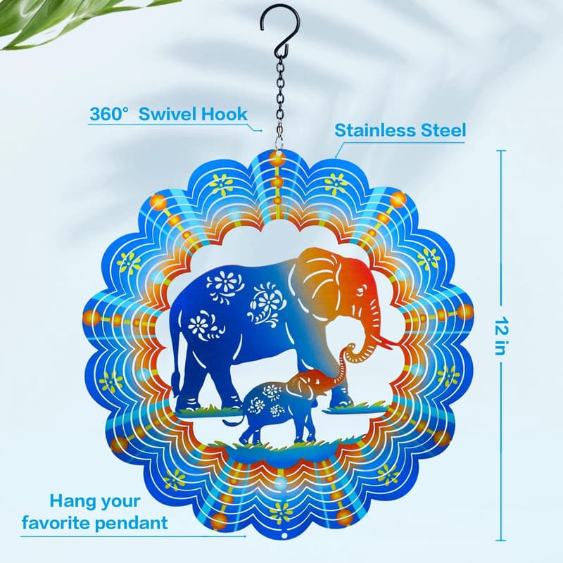 Stainless Steel Elephant Wind Spinner - 12