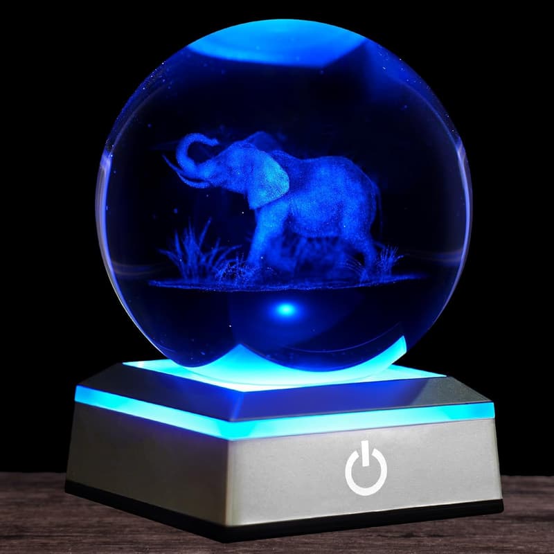 3D Elephant Crystal Ball Night Light - Color Changing Table Lamp