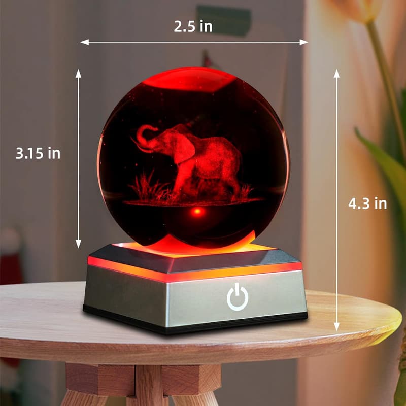 3D Elephant Crystal Ball Night Light - Color Changing Table Lamp