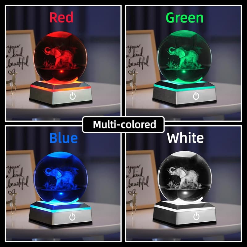 3D Elephant Crystal Ball Night Light - Color Changing Table Lamp