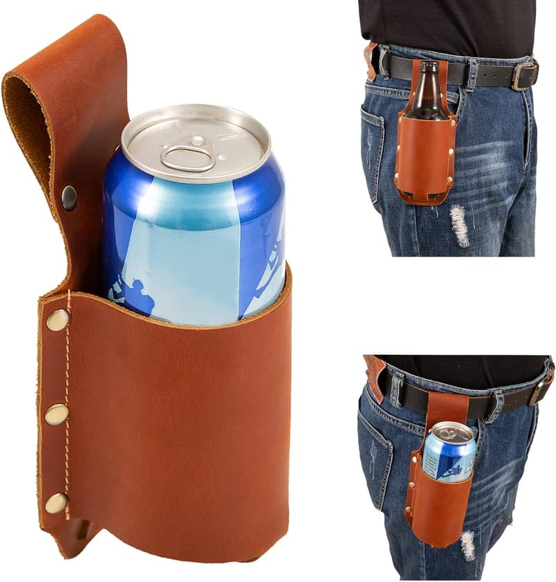 Beer Holster Leather Belt - Grilling Gift for Men