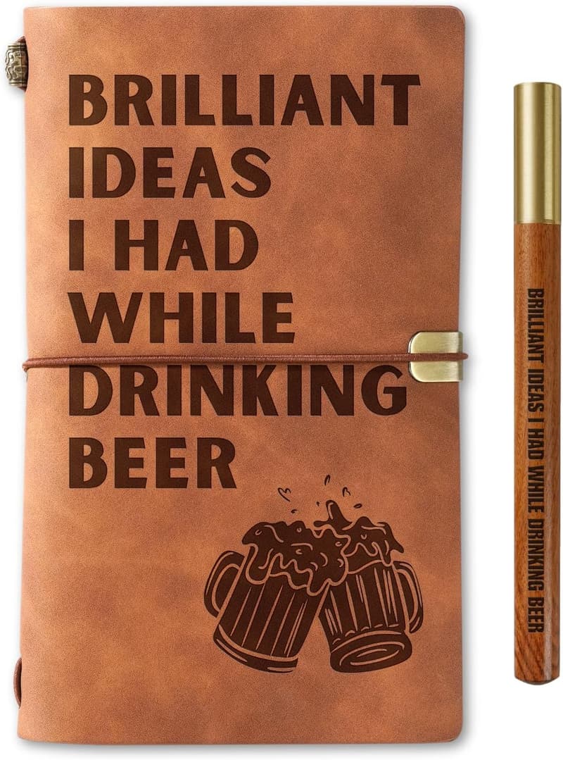 Leather Journal for Beer Lovers - Refillable Travel Diary, Brown
