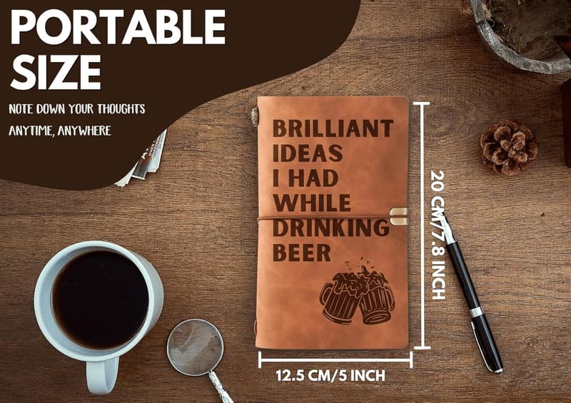 Leather Journal for Beer Lovers - Refillable Travel Diary, Brown